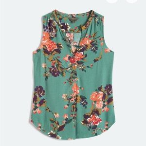 Teal floral sleeveless Henley blouse